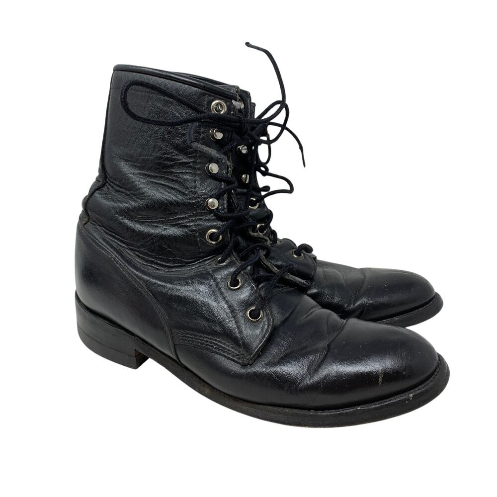 Justin USA Black Leather Lace Up Service Boots Women's 5.5B Military Work Boots